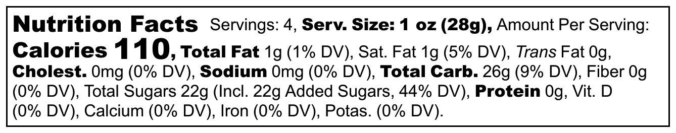 Kittles- Wild Berry - Nutrition Label