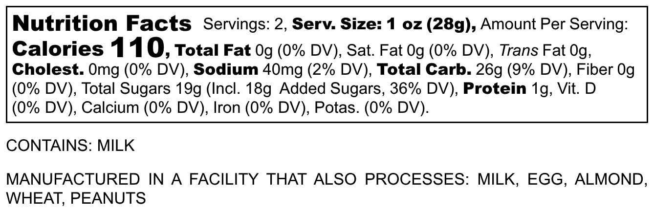 SB-Chocolate - Nutrition Label