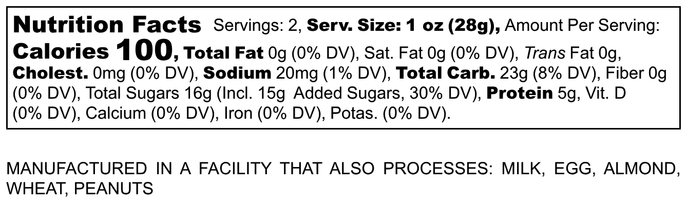 Squirrel Bait - Nutrition Label