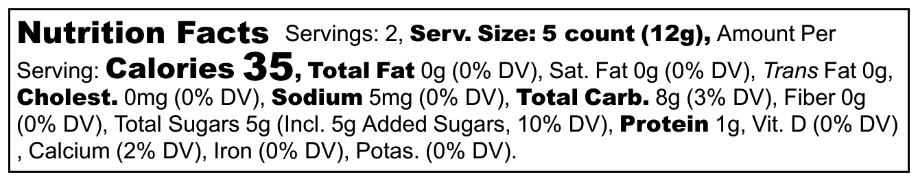 Sour Crunchers - Nutrition Label